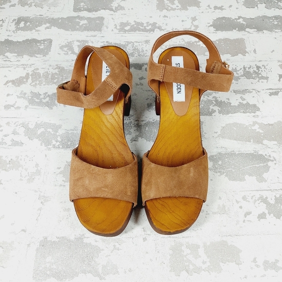 NEW Steve Madden Alabama Platform Brown Suede Wooden Studded Sandals 274 - Picture 8 of 12